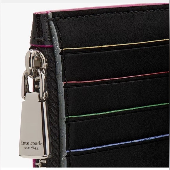 Kate Spade Black Corner Zip Wallet with Rainbow Glitter Trim NWT - Picture 4 of 7